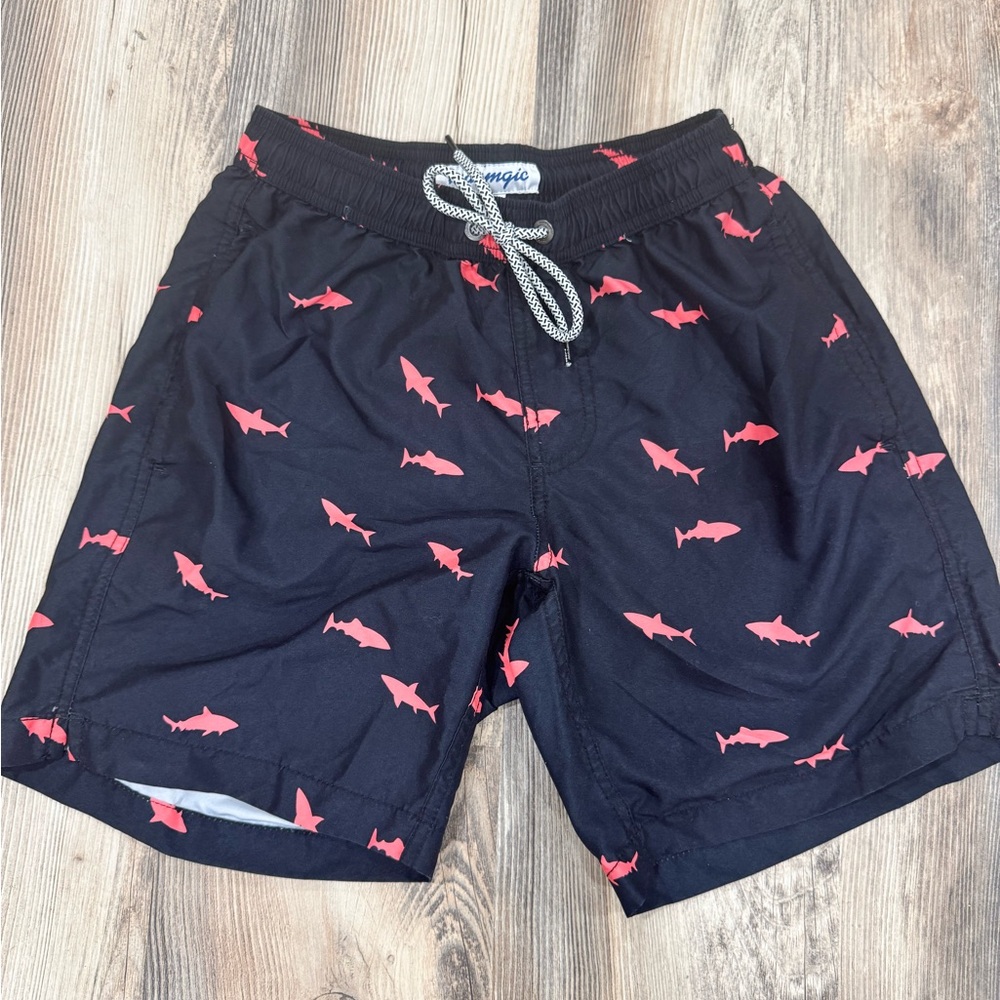 Men’s XS Navy Swim Trunks with Shark Pattern
